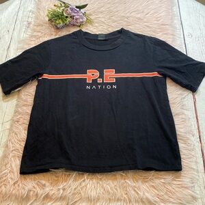 P.E Nation Stripe Black Logo Oversized Tee sz S